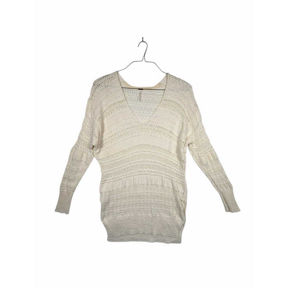 Free People Ivory V-Neck Tunic Pullover Open Knit Sweater Size Small